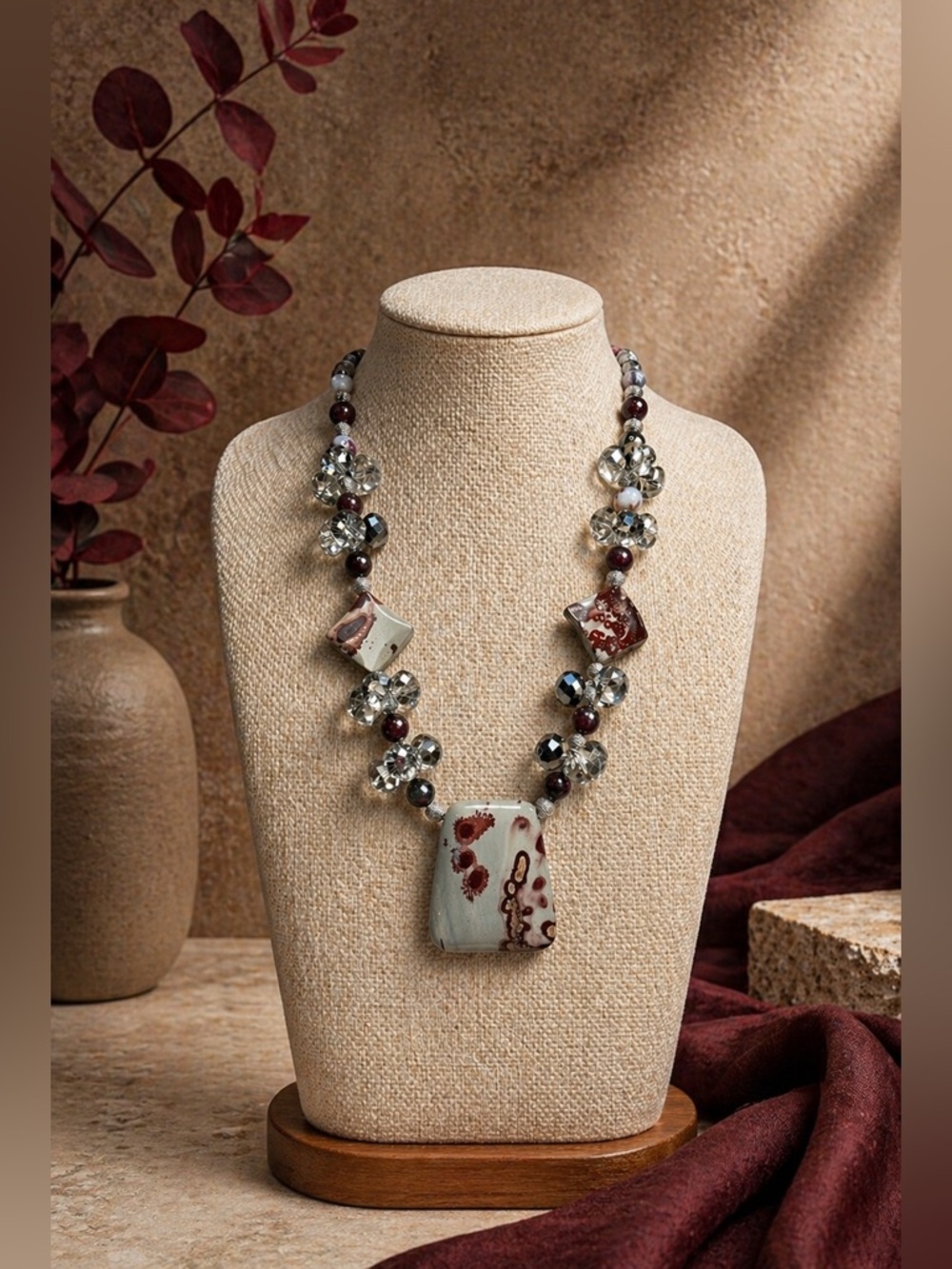 Artisan Made Dendritic Jasper  Statement Necklace.